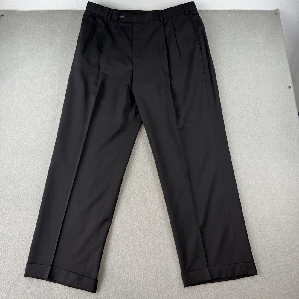 Brooks Brothers Country Club Men 38x30 Black 100% Wool Pleated Cuffed Dress Pant